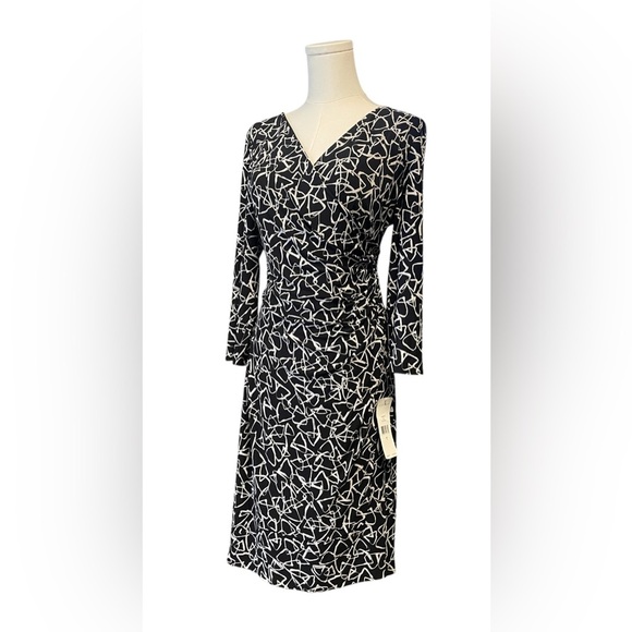 Ralph Lauren Dress ,Elegant Black and White Wrap Dress - Picture 1 of 6